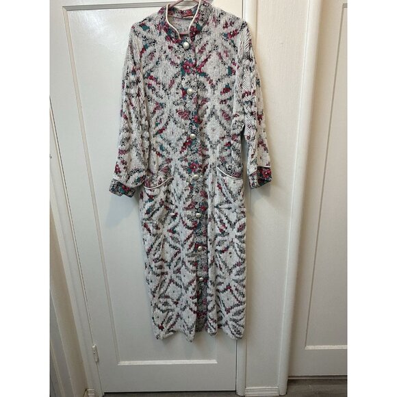 Vintage 1980s Stan Herman Herbcraft Chenille Robe Medium House Coat Pockets - Picture 1 of 8